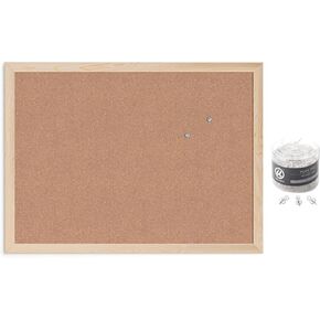 U Brands Cork Bulletin Board with 200-Pack Push Pins Bundle, 17 x 23 Inches, Light Birch Wood Frame