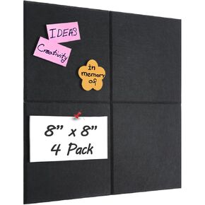 Cork Board البديل ، 8 × 8 بوصات من البلاط السوداء ذات الإحساس بالذات ، ولوحة نشرة للجدران ، ولوحة الرؤية للمنزل ، والمكتب ، والمدرسة ، وزينة لوحة الإعلانات (BK ، 2020،4p)