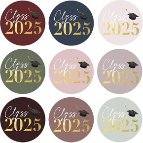 ملصقات التخرج فئة 2025 | ملصق GRARD 2025 | 9 تشكيلة بالألوان الأنيقة | 1.4 بوصة | ملصقات التخرج 90pcs للأظرف 2025
