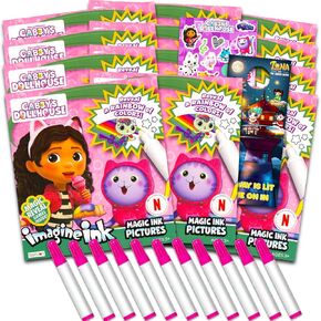 Dreamworks Gabby's Dollhouse Dealthing Ink Coloring Book for Kids - 12 Pack No -Mess Magic Ink مع ملصقات وأكثر من ذلك (حزمة Party Favors)