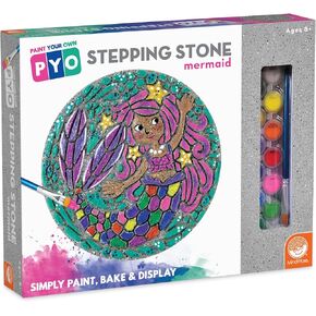 Mindware Paint Your Metpping Stone: Mermaid - الأسمنت المقاوم للطقس ، ومجموعات أحجار Pyo Steping For Kids تشمل الطلاء والفرش والتعليمات