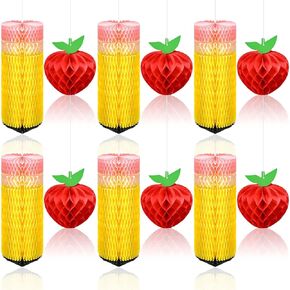12pcs قلم رصاص التفاح معلق الزخارف قرص العسل ترحيب مرة أخرى في المدرسة الفصول الدراسية ديكور الورق الفوانيس السقف الديكور مثالي لليوم الأول من مستلزمات الحفلات المدرسية (قلم رصاص)