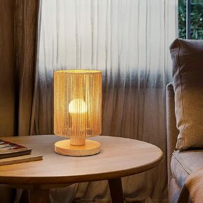 CXWV Rattan Table Lamp 10 '' Small Boho Lamp Rattan Lightstand Lamp Lamp Hemp Rope Desk Lamp طبيعية رائعة مع قاعدة خشبية صلبة وخيوط مصباحًا لغرفة نوم ، طاولة نهاية (CX-TD-4-1)