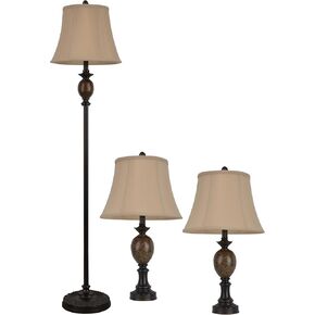 Decor Therapy Mae Table and Floor Lamp Set ، Huntington Bronze with Light Marble 3 Pack