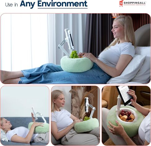 SHOPPINGALL 2-in-1 Tablet Holder Pillow Stand for 4.7"-13" Phone/Tablet/iPad/Kindle, 360°Adjustable Convertible Phone Holder for Bed with Detachable Soft Plush Fabric Cushion - SA-209ZD3-White in Saudi Arabia