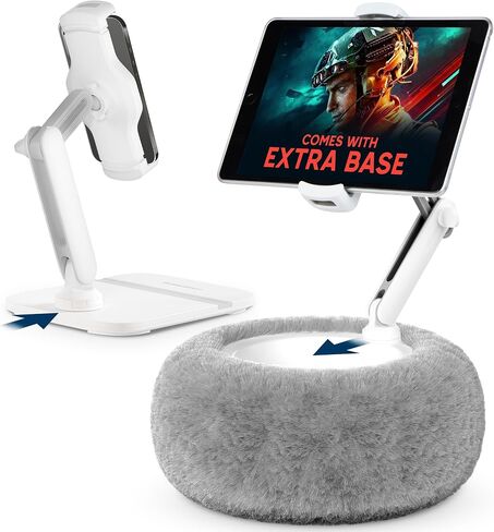 SHOPPINGALL 2-in-1 Tablet Holder Pillow Stand for 4.7"-13" Phone/Tablet/iPad/Kindle, 360°Adjustable Convertible Phone Holder for Bed with Detachable Soft Plush Fabric Cushion - SA-209ZD3-White in Saudi Arabia