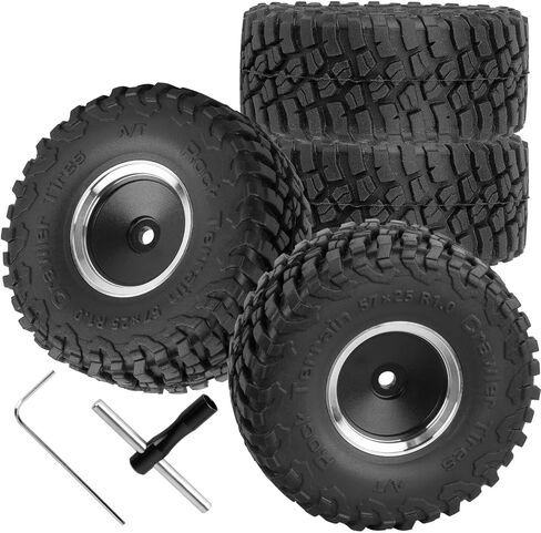 RC 1.0" Beadlock Wheel Tires for 1/18 1/24 Trx4m SCX24 RC Crawler Car,Aluminum 4pcs,1.0 Wheels Tires and Rims,Soft Rubber Wheels(Black-B) in Saudi Arabia