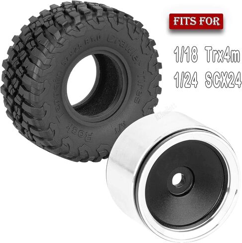 RC 1.0" Beadlock Wheel Tires for 1/18 1/24 Trx4m SCX24 RC Crawler Car,Aluminum 4pcs,1.0 Wheels Tires and Rims,Soft Rubber Wheels(Black-B) in Saudi Arabia