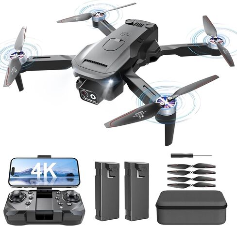 طائرة بدون طيار قابلة للطي بدون فرشاة مع كاميرا بدقة 4K عالية الدقة للبالغين، طائرة رباعية المراوح RC، اتبعني، وقت طيران 30 دقيقة، مفتاح واحد للإقلاع/الهبوط، تثبيت الارتفاع، قلاب 360 درجة مع حقيبة حمل للمبتدئين in Kuwait