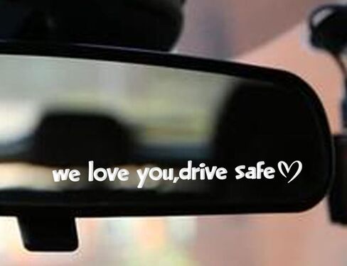 Set of 2 "We Love You, Drive Safe" Multi-Surface Decals | 10cm Width Crystal-like Stickers | Car Rearview Mirror Decals | Car Vinyl Decals | Personalized Car Décor (Black) in Saudi Arabia