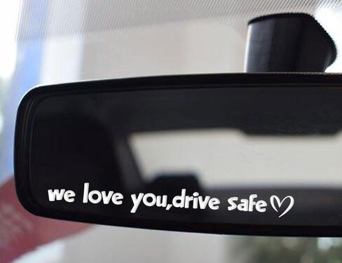 Set of 2 "We Love You, Drive Safe" Multi-Surface Decals | 10cm Width Crystal-like Stickers | Car Rearview Mirror Decals | Car Vinyl Decals | Personalized Car Décor (Black) in Saudi Arabia