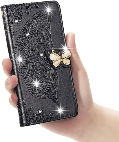 Wallet Case for Samsung Galaxy S25 Ultra Case Crystal Glitter Bling with Card Holder Stand Leather Flip Case Diamond Butterfly Protective Case for Samsung Galaxy S25 Ultra Crystal Rose Gold in Kuwait
