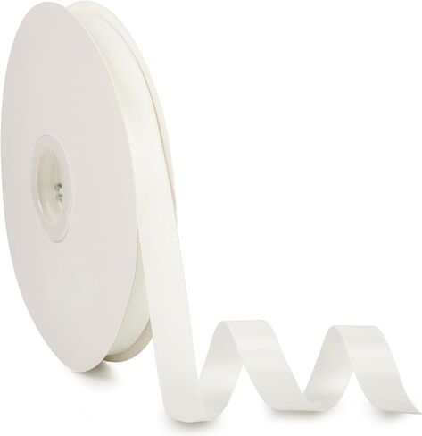 Double Face White Satin Ribbon 5/8 inch X 100 Yards, Craft Fabric Ribbon Polyester Ribbons for Gift Wrapping, Wedding, Bow Making, Wreath, Holiday Decoration, DIY Sewing (White) in Saudi Arabia