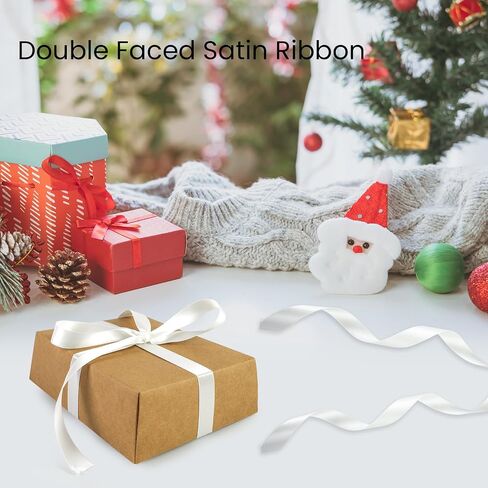 Double Face White Satin Ribbon 5/8 inch X 100 Yards, Craft Fabric Ribbon Polyester Ribbons for Gift Wrapping, Wedding, Bow Making, Wreath, Holiday Decoration, DIY Sewing (White) in Saudi Arabia