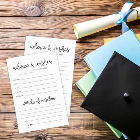 30 Minimalism Graduation Advice & Wishes Cards- Calligraphy White- 4"X 6" Double-Sided Fill In Style Graduation Wishes Cards, 2024 Graduate Party Favor & Supplies - A05 in Saudi Arabia
