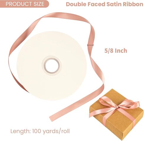 مزدوج الوجه الأبيض الساتان الشريط 5/8 بوصة × 100 ياردة ، شرائط البوليستر النسيج الحرفية لالتفاف الهدايا ، الزفاف ، صنع القوس ، إكليل ، زخرفة العطلات ، خياطة DIY (أبيض) in Kuwait