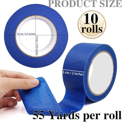 Painters Tape 2 Inch Wide, 10-Packs Blue Painters Tape for General Purpose Use, 2 Inches X 55 Yards X 10 Rolls, 550 Yards in Total in Kuwait