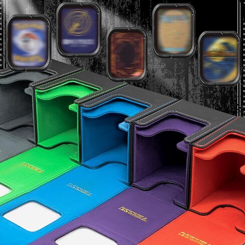 Venssu MTG Deck Box with Front-Facing Commander Display, Card Deck Case Fits 100 Single Sleeved Cards, PU Leather Magnetic Tcg Storage Box with 2 Dividers, 100% UV Protect Mini Snap (Black and Green) in Kuwait