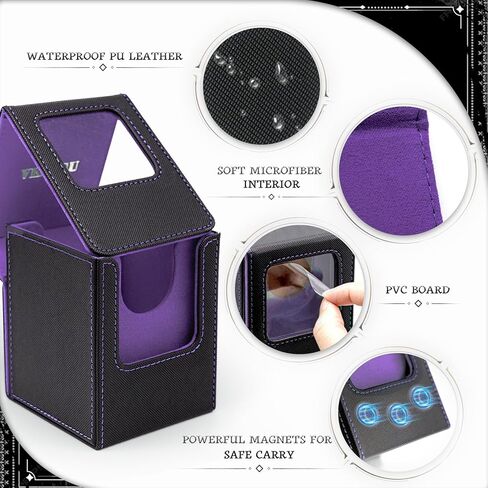 Venssu MTG Deck Box with Front-Facing Commander Display, Card Deck Case Fits 100 Single Sleeved Cards, PU Leather Magnetic Tcg Storage Box with 2 Dividers, 100% UV Protect Mini Snap (Black and Green) in Kuwait