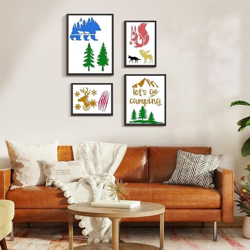 36 Pcs Animal Painting Stencils Tree Stencils Template Reusable Forest Mountain Stencils Bear Wolf Deer Animal Stencil for Painting on Wood Wall Rocks Canvas DIY Crafts Home Décor in Kuwait
