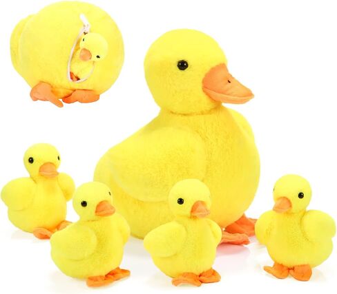 Zomiboo 5 Pcs Easter Duck Plush Set - Mama & 4 Baby Ducklings with Zipper Pouch, Soft Stuffed Animals for Kids, Easter Gifts & Family Toys(Yellow Duck) in Saudi Arabia