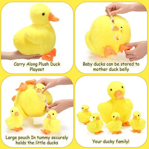 Zomiboo 5 Pcs Easter Duck Plush Set - Mama & 4 Baby Ducklings with Zipper Pouch, Soft Stuffed Animals for Kids, Easter Gifts & Family Toys(Yellow Duck) in Saudi Arabia