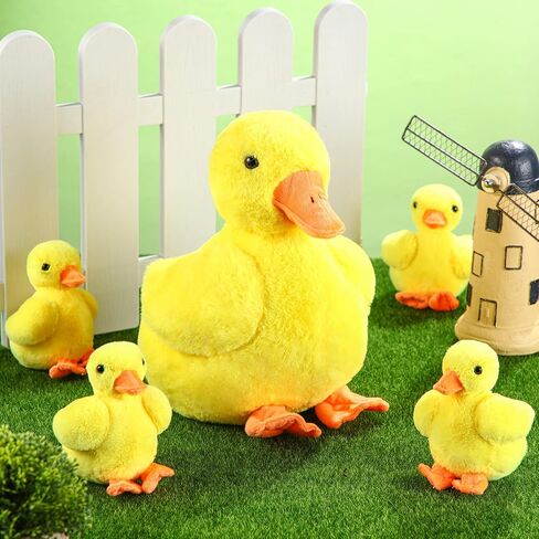 Zomiboo 5 Pcs Easter Duck Plush Set - Mama & 4 Baby Ducklings with Zipper Pouch, Soft Stuffed Animals for Kids, Easter Gifts & Family Toys(Yellow Duck) in Saudi Arabia