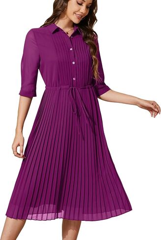 Women's Autumn Collar V Neck Long Sleeve Extra Long A-Line Dress 2024 Elegant Pleated Skirt Fashion Dress in Kuwait