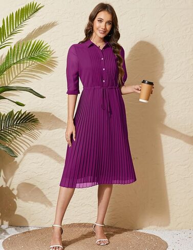 Women's Autumn Collar V Neck Long Sleeve Extra Long A-Line Dress 2024 Elegant Pleated Skirt Fashion Dress in Kuwait