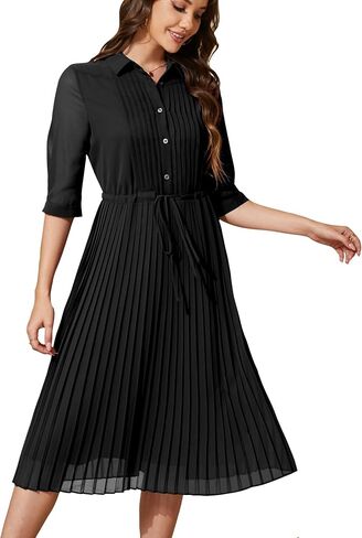 Women's Autumn Collar V Neck Long Sleeve Extra Long A-Line Dress 2024 Elegant Pleated Skirt Fashion Dress in Saudi Arabia