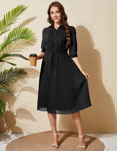 Women's Autumn Collar V Neck Long Sleeve Extra Long A-Line Dress 2024 Elegant Pleated Skirt Fashion Dress in Saudi Arabia
