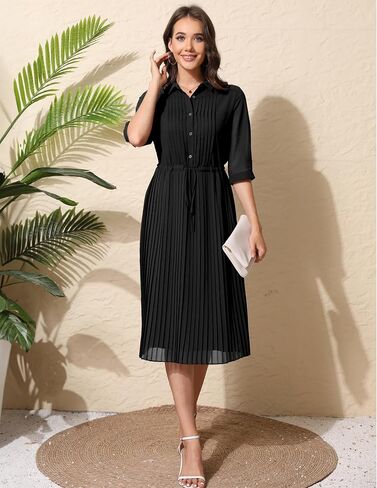 Women's Autumn Collar V Neck Long Sleeve Extra Long A-Line Dress 2024 Elegant Pleated Skirt Fashion Dress in Saudi Arabia