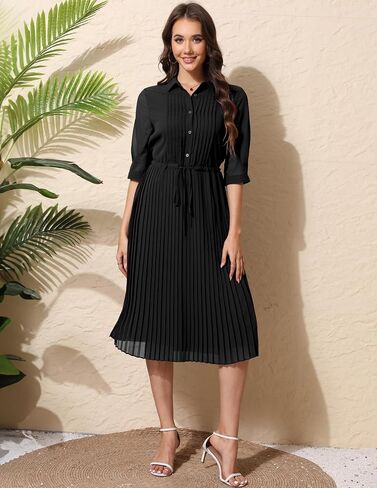 Women's Autumn Collar V Neck Long Sleeve Extra Long A-Line Dress 2024 Elegant Pleated Skirt Fashion Dress in Saudi Arabia