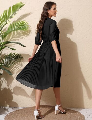 Women's Autumn Collar V Neck Long Sleeve Extra Long A-Line Dress 2024 Elegant Pleated Skirt Fashion Dress in Saudi Arabia