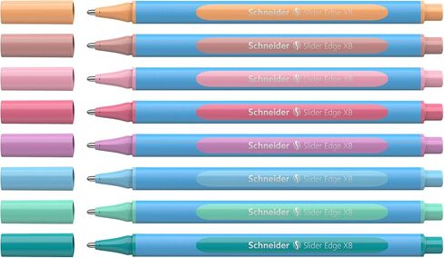 Schneider Slider Edge Pastel XB (Extra Broad) Ballpoint Pen, 1.4 mm, Light Blue Barrel, Assorted Ink Colors, Adjustable Case Stand of 8 Pens (152289) in Saudi Arabia