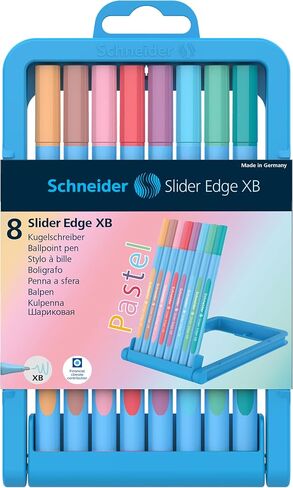 Schneider Slider Edge Pastel XB (Extra Broad) Ballpoint Pen, 1.4 mm, Light Blue Barrel, Assorted Ink Colors, Adjustable Case Stand of 8 Pens (152289) in Saudi Arabia