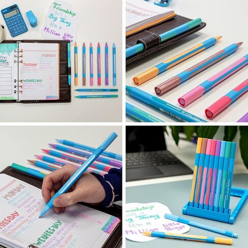 Schneider Slider Edge Pastel XB (Extra Broad) Ballpoint Pen, 1.4 mm, Light Blue Barrel, Assorted Ink Colors, Adjustable Case Stand of 8 Pens (152289) in Saudi Arabia