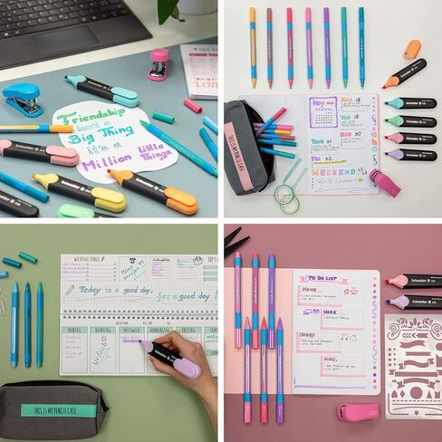 Schneider Slider Edge Pastel XB (Extra Broad) Ballpoint Pen, 1.4 mm, Light Blue Barrel, Assorted Ink Colors, Adjustable Case Stand of 8 Pens (152289) in Saudi Arabia