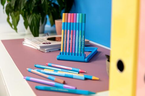 Schneider Slider Edge Pastel XB (Extra Broad) Ballpoint Pen, 1.4 mm, Light Blue Barrel, Assorted Ink Colors, Adjustable Case Stand of 8 Pens (152289) in Saudi Arabia