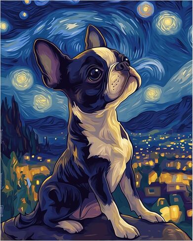 Starry Night Wolf Paint by Numbers, Wolf at Night Sky Paint by Number Kits for Adults Beginner on Canvas Without Frame, Animals Acrylic DIY Oil Painting for Gift Home Wall Art - Blue(16x20inch) in Kuwait