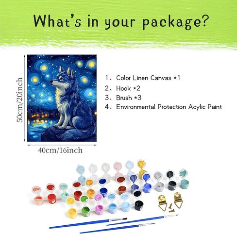 Starry Night Wolf Paint by Numbers, Wolf at Night Sky Paint by Number Kits for Adults Beginner on Canvas Without Frame, Animals Acrylic DIY Oil Painting for Gift Home Wall Art - Blue(16x20inch) in Kuwait