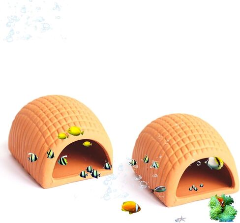 Aquarium Decorations for Betta Fish, Shrimp, Goldfish Pleco Caves for Fish Tank Landscape Ornament Shrimp Breeding Cave 2 Pcs Natural Ceramic Mushroom House in Kuwait