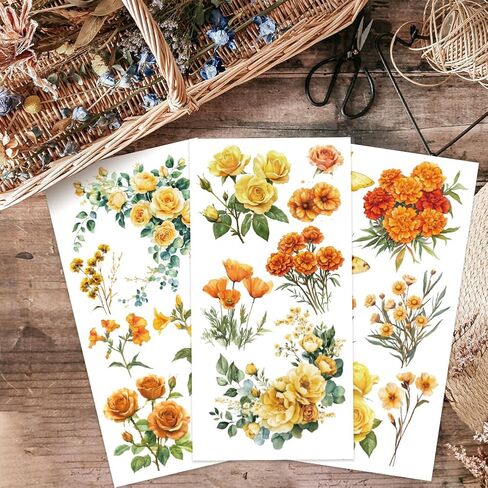 OLYCRAFT 3pcs/Set Orange Flower Rub on Transfers for Furniture and Crafts 6x12 Inch Yellow Flower Furniture Decals Transfer Stickers Rub on Decal with 1pc Scraper for Window Home Decoration in Saudi Arabia