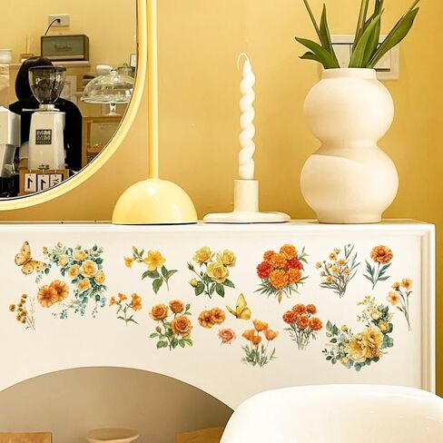 OLYCRAFT 3pcs/Set Orange Flower Rub on Transfers for Furniture and Crafts 6x12 Inch Yellow Flower Furniture Decals Transfer Stickers Rub on Decal with 1pc Scraper for Window Home Decoration in Saudi Arabia