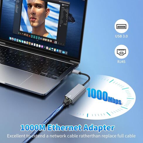USB C to Ethernet Adapter 1Gbps Gigabit RJ45 Converter - Plug & Play Thunderbolt 3 Compatible Network Adapter for MacBook Pro/iPad Pro/Chromebook/Surface Pro/Dell XPS/Laptop (Space Gray) in Kuwait
