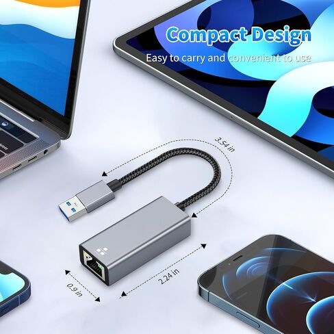 USB C to Ethernet Adapter 1Gbps Gigabit RJ45 Converter - Plug & Play Thunderbolt 3 Compatible Network Adapter for MacBook Pro/iPad Pro/Chromebook/Surface Pro/Dell XPS/Laptop (Space Gray) in Kuwait