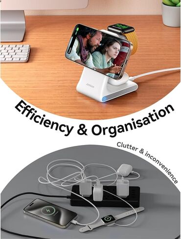 محطة الشحن اللاسلكية 3-in-1 ، حامل شاحن الهاتف اللاسلكي متوافق مع شاحن Magsafe ، محطة شحن 15W لأجهزة متعددة لـ iPhone 16 ، 15 ، 14 ، 13 ، Apple Watch ، AirPods in Kuwait