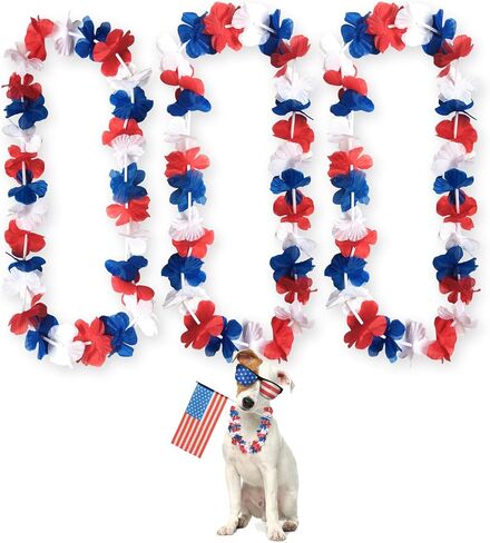 Podzly - 50 Piece Patriotic Plastic Red, Blue, and White Flower Leis - Perfect for Fourth of July, Memorial Day & Parade Decorations - Ideal as Necklaces,Theme Float Decorations & Theme Accessories in Saudi Arabia