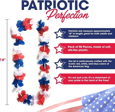 Podzly - 50 Piece Patriotic Plastic Red, Blue, and White Flower Leis - Perfect for Fourth of July, Memorial Day & Parade Decorations - Ideal as Necklaces,Theme Float Decorations & Theme Accessories in Saudi Arabia