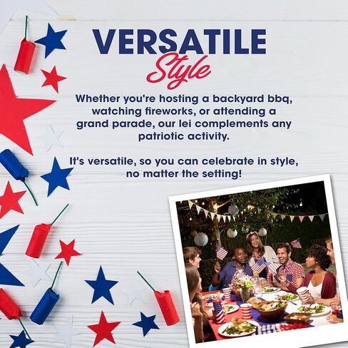 Podzly - 50 Piece Patriotic Plastic Red, Blue, and White Flower Leis - Perfect for Fourth of July, Memorial Day & Parade Decorations - Ideal as Necklaces,Theme Float Decorations & Theme Accessories in Saudi Arabia